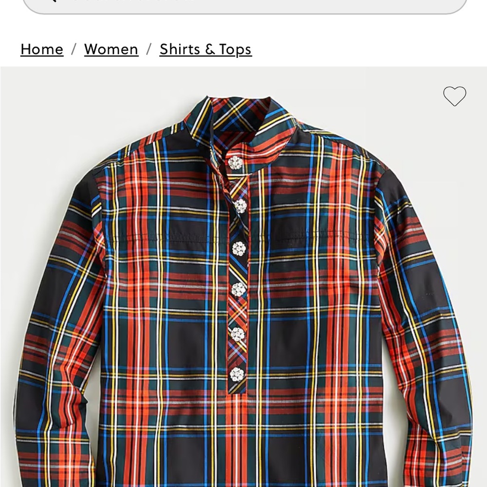 JCrew jeweled popover button up tunic in Stewart tartan -sold out size 6